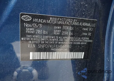 2020 Hyundai Elantra Se from USA, damaged, VIN 5NPD74LF1LH564980